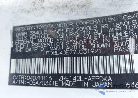 2009 Toyota Corolla Le z USA, uszkodzony, nr VIN JTDBL40E79J031921